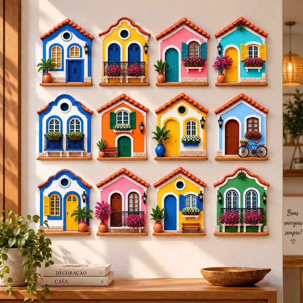 Kit Decorativo Casinhas Coloridas  Mod 2 – Decoração Criativa para Ambientes