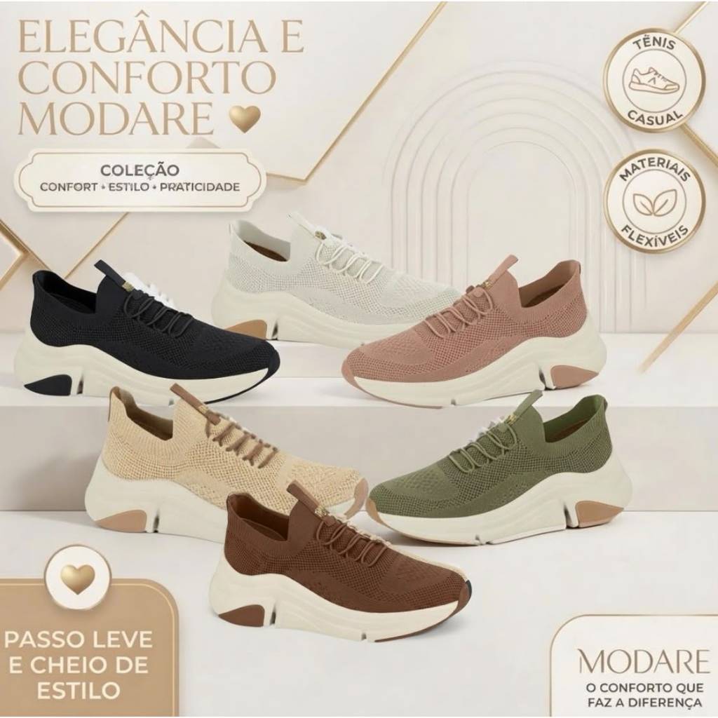 Tênis Meia Modare Calce Fácil Sem Cardaço Elastico Casual Esportivo Ultra Conforto Leve Confortável Original