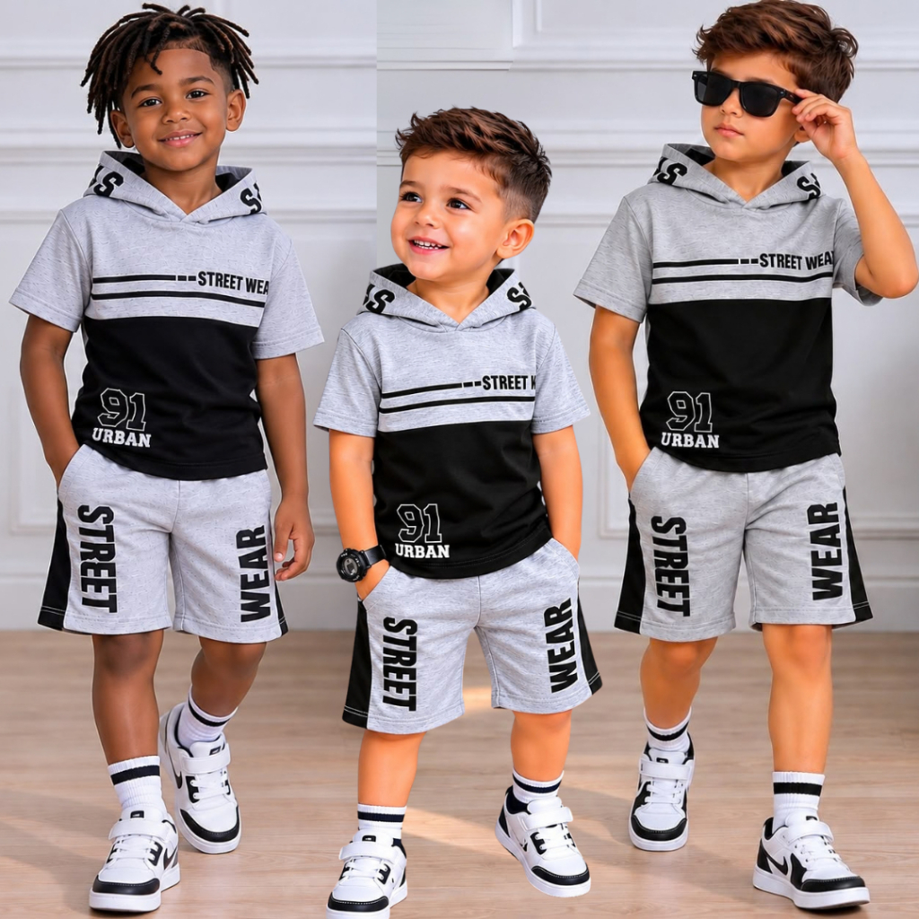 Conjunto Infantil Juvenil Masculino Roupa de Menino Kit Blusa e Bermuda Verão Lançamento top