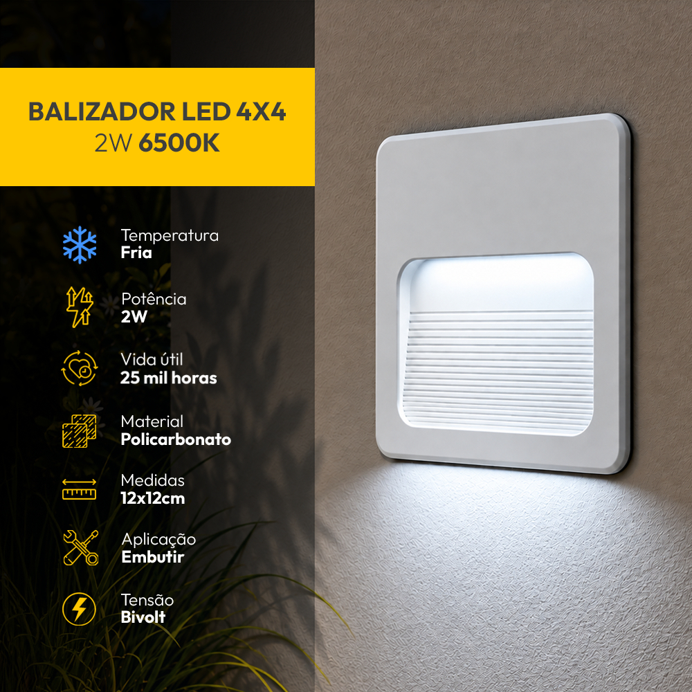 Kit Balizador Led Guia 4x4 2w Branco Quente ou Frio Bivolt Ip65 Branco Fosco Alut By Avant