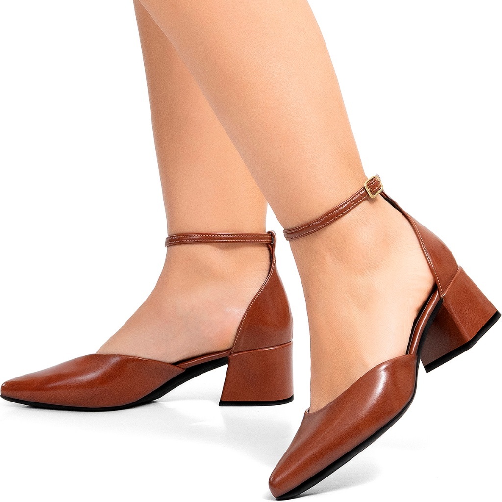 Scarpin Feminino Lumiss Sapato Bico Fino Salto Bloco Médio Confortável Fivela Elegante — imagem 2 de 2