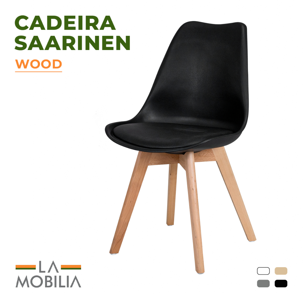 Cadeira Saarinen Wood Polipropileno Estofada em Cozinha Sala e Escritório