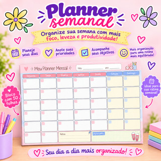 Planner Mensal Permanente A5 Bloco Organizador de Mesa Planejamento (S&A Presentes)