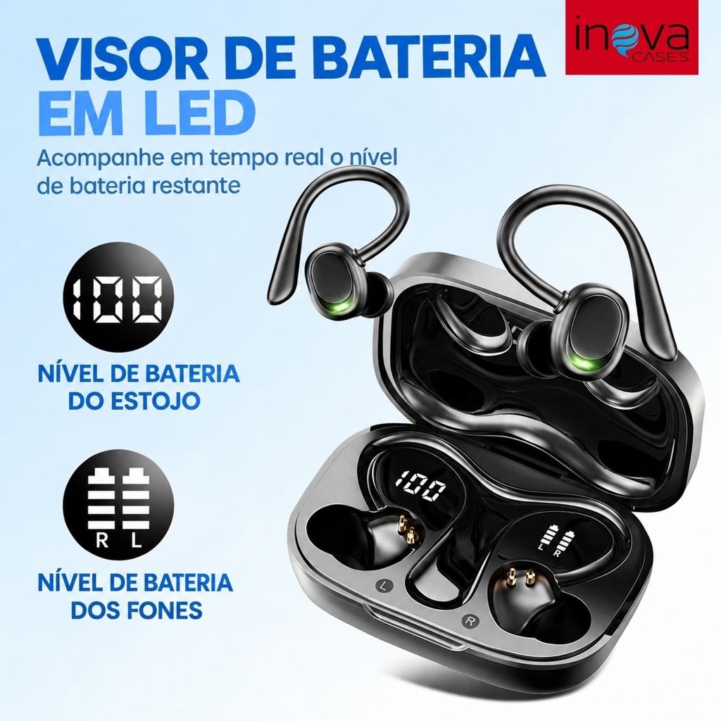 Inova fone de ouvido bluetooth sem fio Esportivo Bluetooth Com Toque Inteligente Ergonômico Case Com Display Led — oferta na Shopee