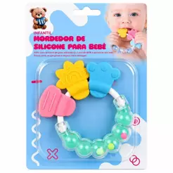 Silicone Mordedor para Bebê 9cm com Chocalho Sensorial BPA Free para Dentição Infantil