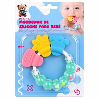 Silicone Mordedor para Bebê 9cm com Chocalho Sensorial BPA Free para Dentição Infantil