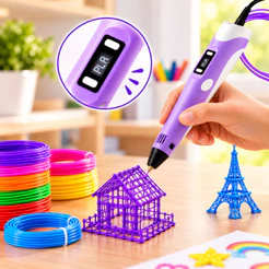 Caneta 3d Lcd Com Kit Filamentos Pla Coloridos Lilás 5v