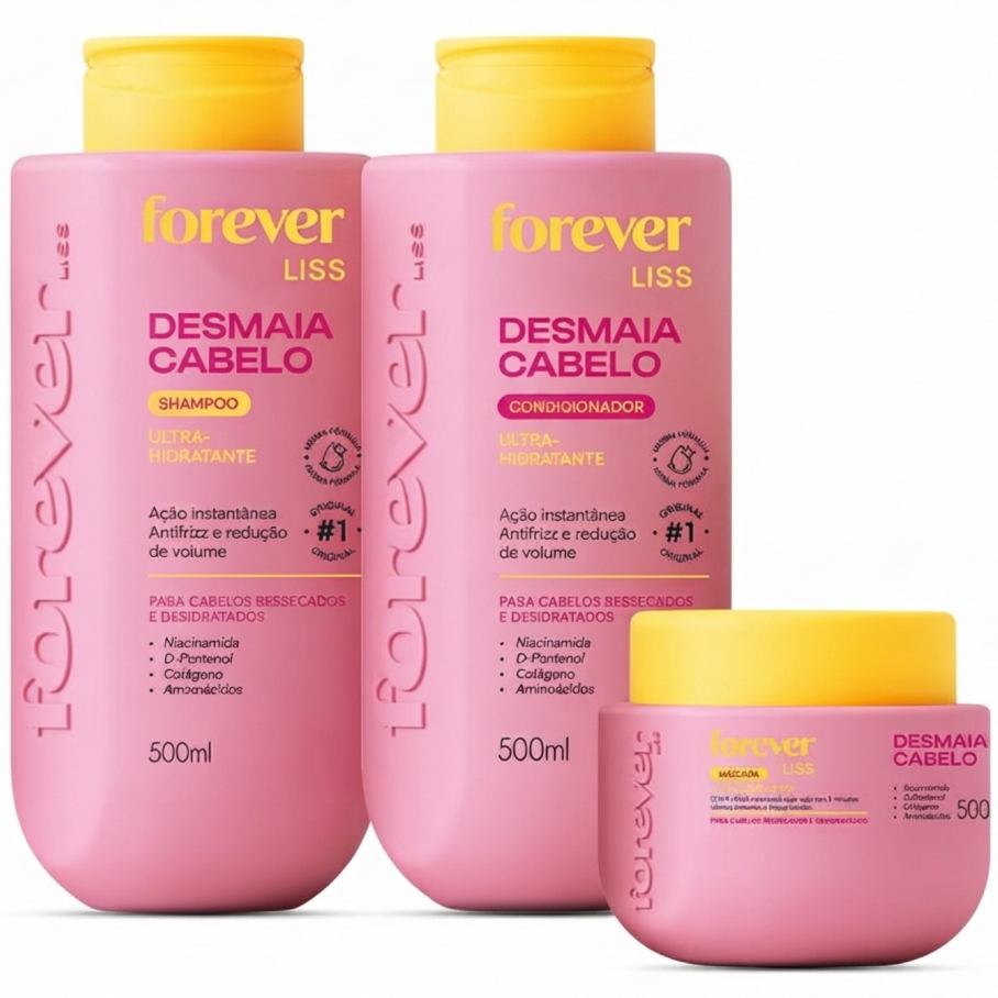Kit Desmaia Cabelo Forever Liss Shampoo + Máscara + Condicionador Profissional