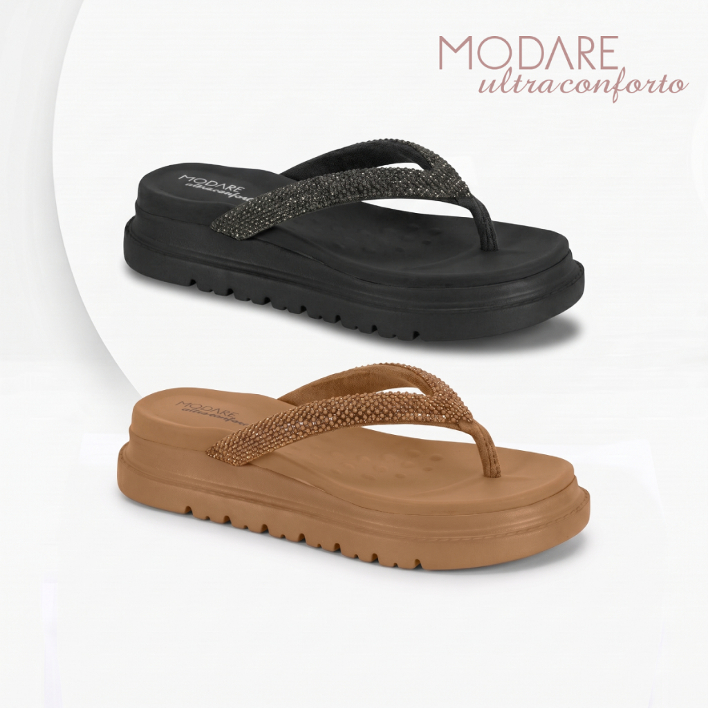 Sandália Papete Feminino Modare Casual Strass Chinelo Tratorado Ortopédico Confortável Original