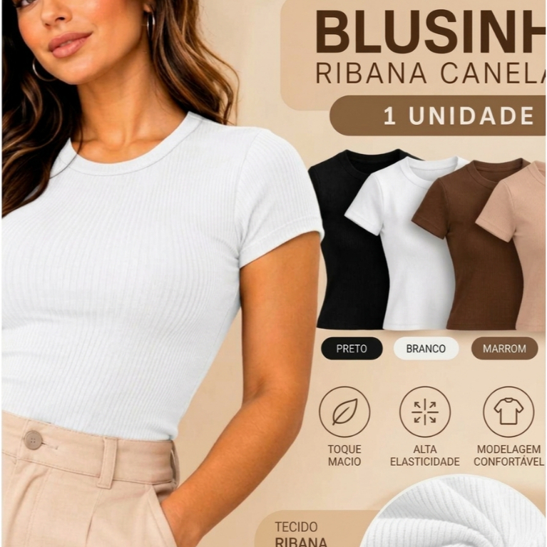 Blusinha Feminina Ribana Canelada Básica Casual Estilosa Tendência Verão