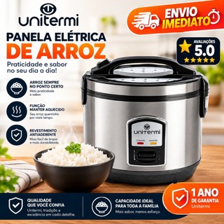 Panela De Arroz Elétrica Tampa de Vidro Inox Unitermi 127V ou 220V