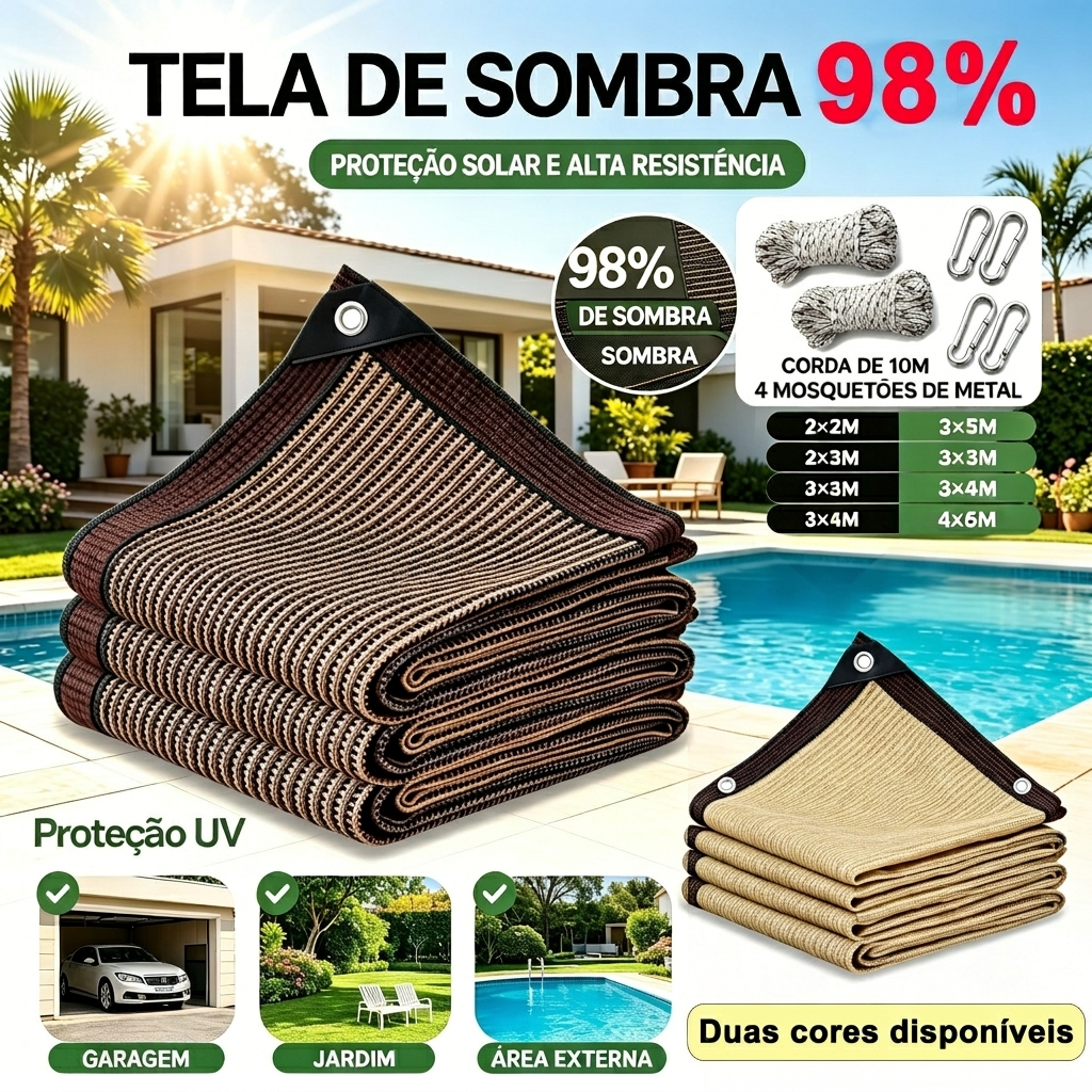 Tela Sombreamento 98% UV para Jardim Horta Garagem Piscina e Varanda Proteção Solar