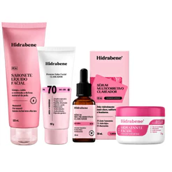 Kit Clareador Facial Completo Hidrabene – Sabonete, Sérum Multicorretivo, Hidratante e Protetor Solar FPS 70