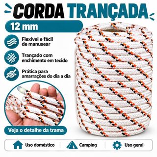 Corda Caminhoneiro 12mm Trançada Polipropileno Multiuso Cor