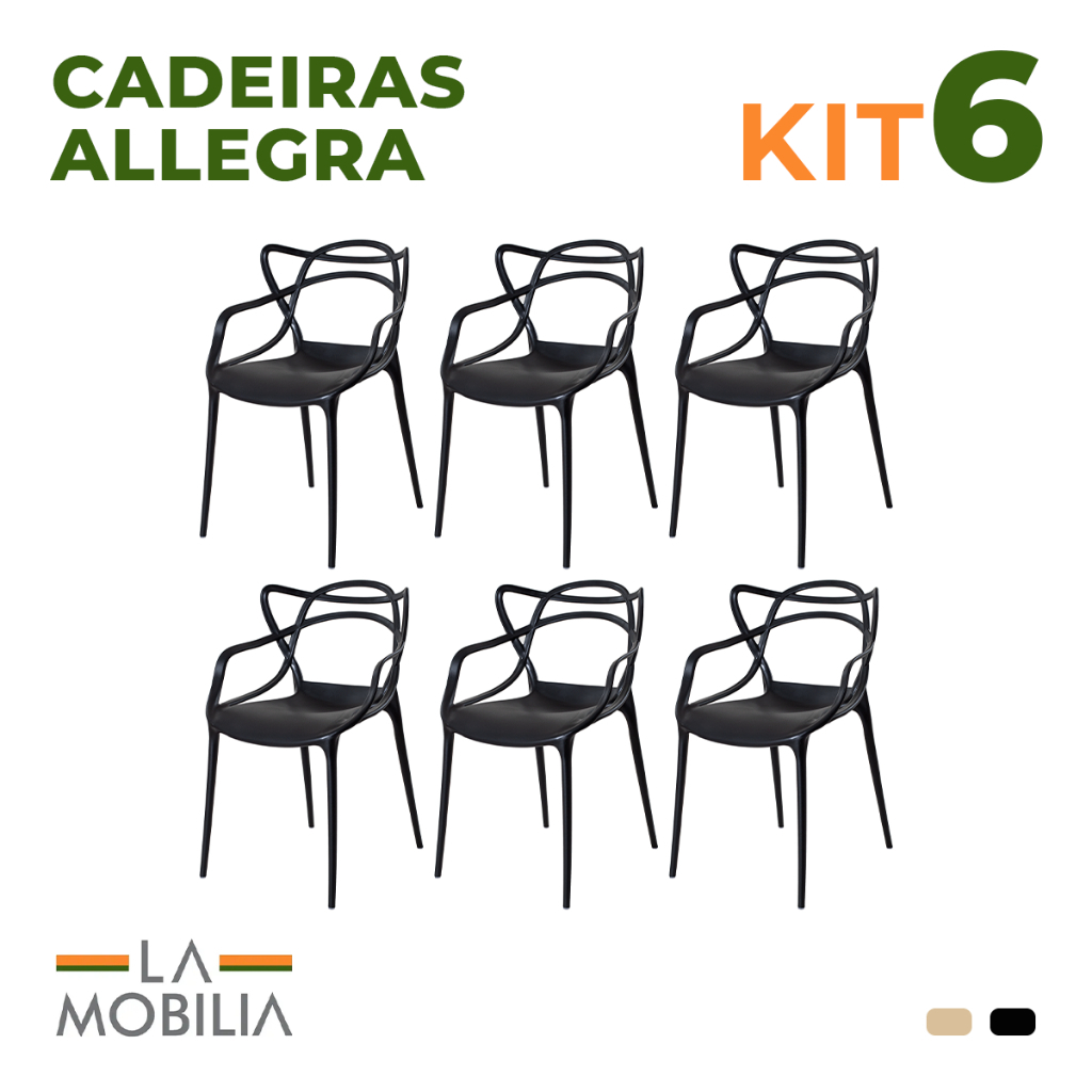Kit 6 Cadeiras Allegra Polipropileno Sala de Jantar Cozinha Jardim Empilhável