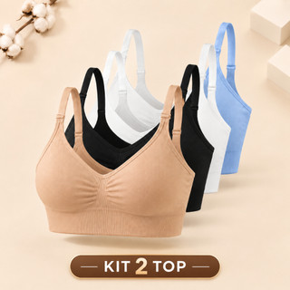 Kit 2 Top Sutiã Feminino Premium Alça Ajustável Atividade P ao GG Confortável