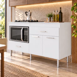 Balcão Grande Para Cooktop 5 Bocas Armário de Cozinha Elegante Mdp 1,40m 2 Portas Turim Movelove