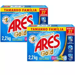 Kit 2 Unidades Lava Roupas Em Pó Ares Gold 2,2kg Sabão Roupas Brancas E Coloridas