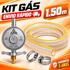 Kit Registro Regulador Gás Cozinha 1kg com Mangueira de 1,50 Metros + 2 Abraçadeiras
