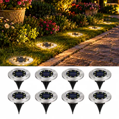 Kit 4-16 Luminária Solar de Exterior 8 LEDs Lâmpada de Chão para Jardim Caminho Luz Quente