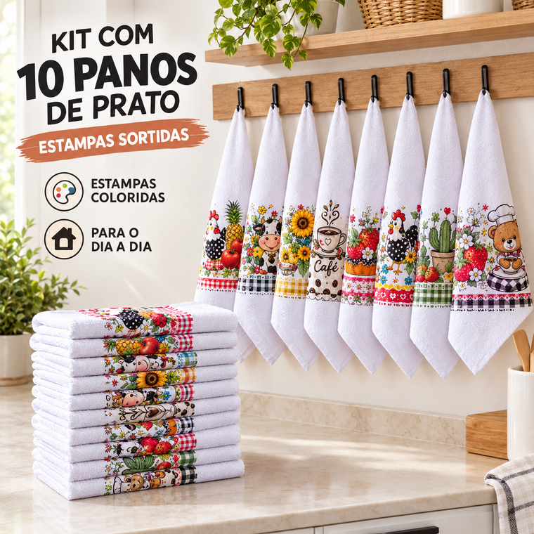 Kit 10 Panos de Prato Grande 45x75cm com Alta Absorção em Algodão