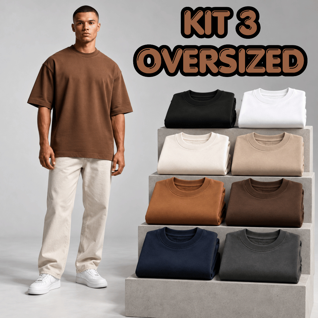 Kit 3 Camiseta Oversized lisa Masculina Suedine 100% Algodão Premium Blusa Casual Estilo Streetwear