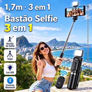 Tripé Selfie para Celular com Luz LED e Controle Bluetooth – Bastão de Selfie Ajustável com Tripé