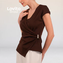 Lovito Blusa Regata Transpassada Moda Trabalho Marrom Feminina BLB21962226