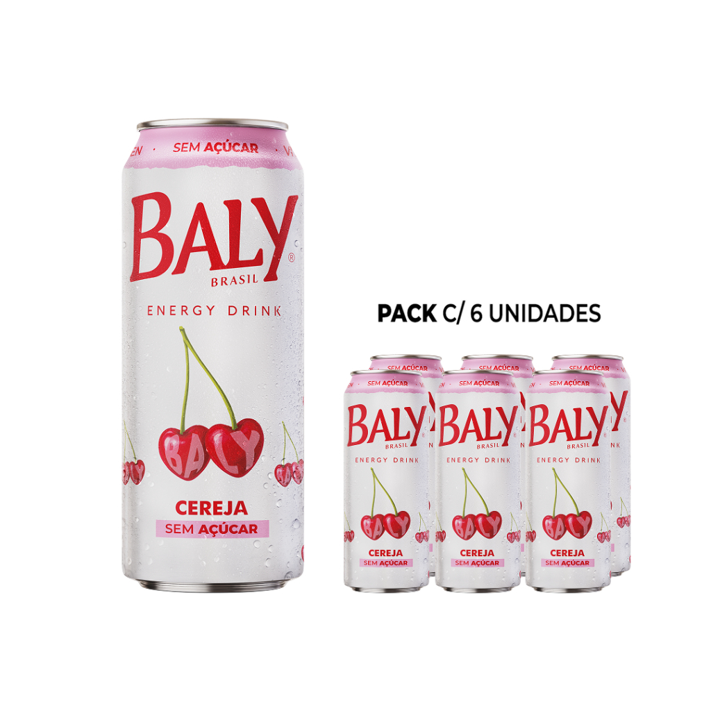 Energético Baly Cereja Sem Açúcar 473ml Pack 6 Latas