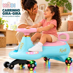 Carrinho Infantil de Passeio com Luzes, Volante, Assento com Baú e Rodas Giratórias Unissex KODI