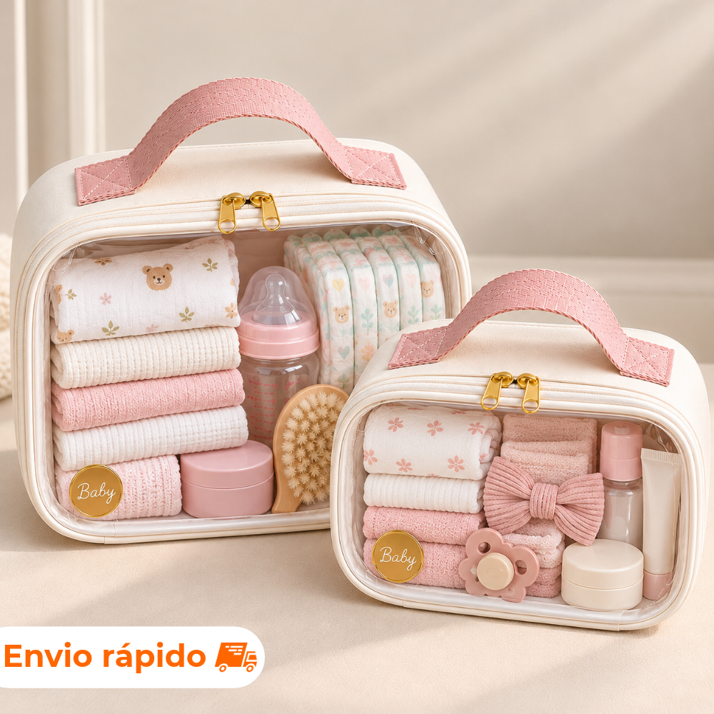 Kit 2 peças necessaire maleta transparente organizadora para itens de higiene ou fraldas portátil