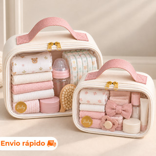 Kit 2 peças necessaire maleta transparente organizadora para itens de higiene ou fraldas portátil