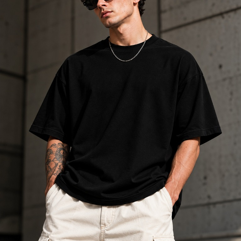 Camiseta Boxy Masculina Oversized Lisa Estilo Streetwear Urbano Manga Curta Gola Redonda Camiseta Básica Larga