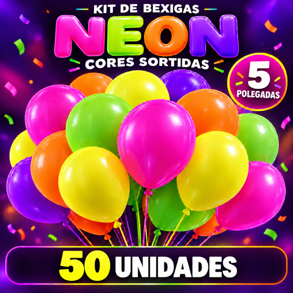 50 Unid Balão Bexiga Neon Tam N5 - Topo de Bolo - Envio Imediato