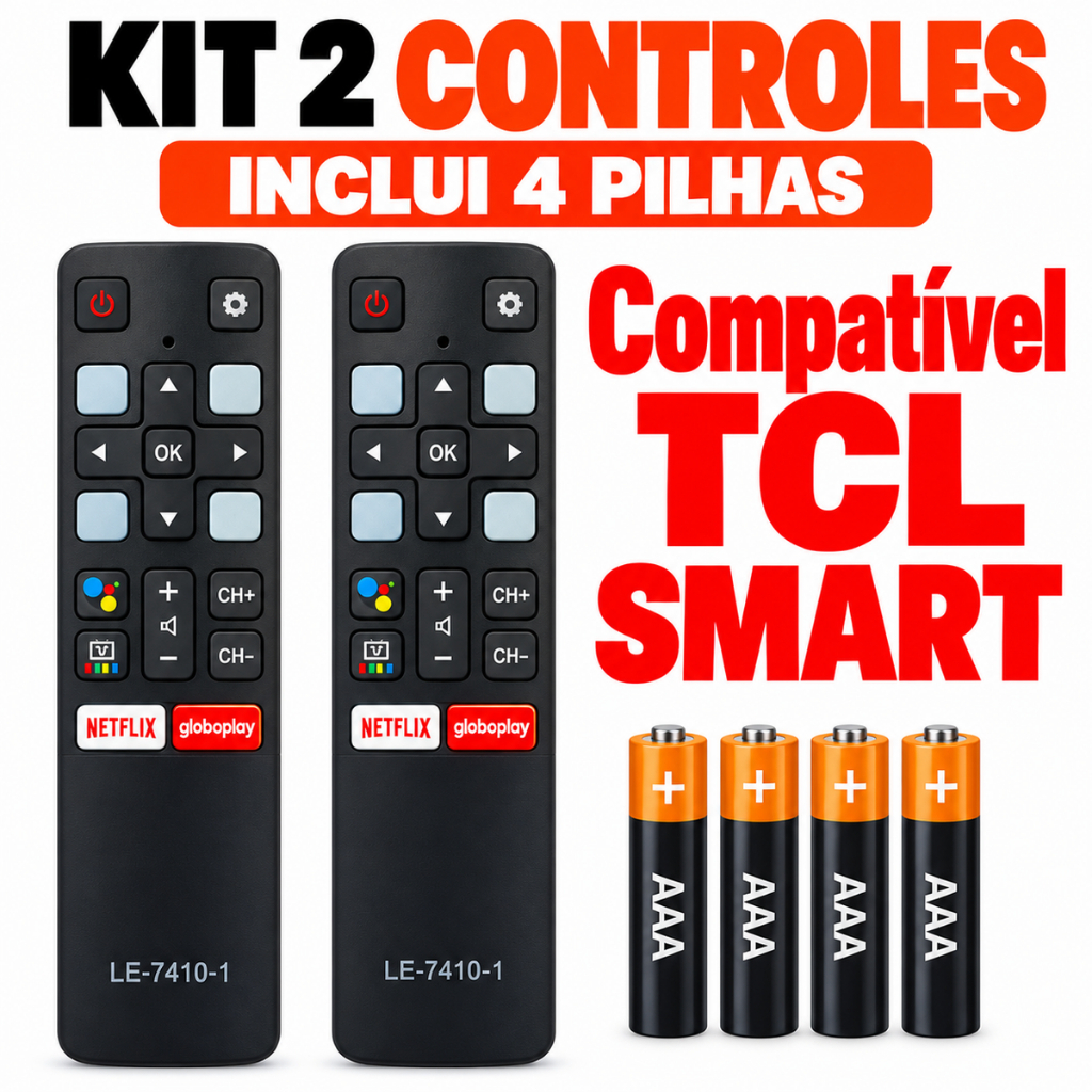 Controle Remoto para TV TCL com Tecla Netflix e Globoplay, Smart 4K Compatível, 7410 COMPATÍVEL, Android Led e Qled
