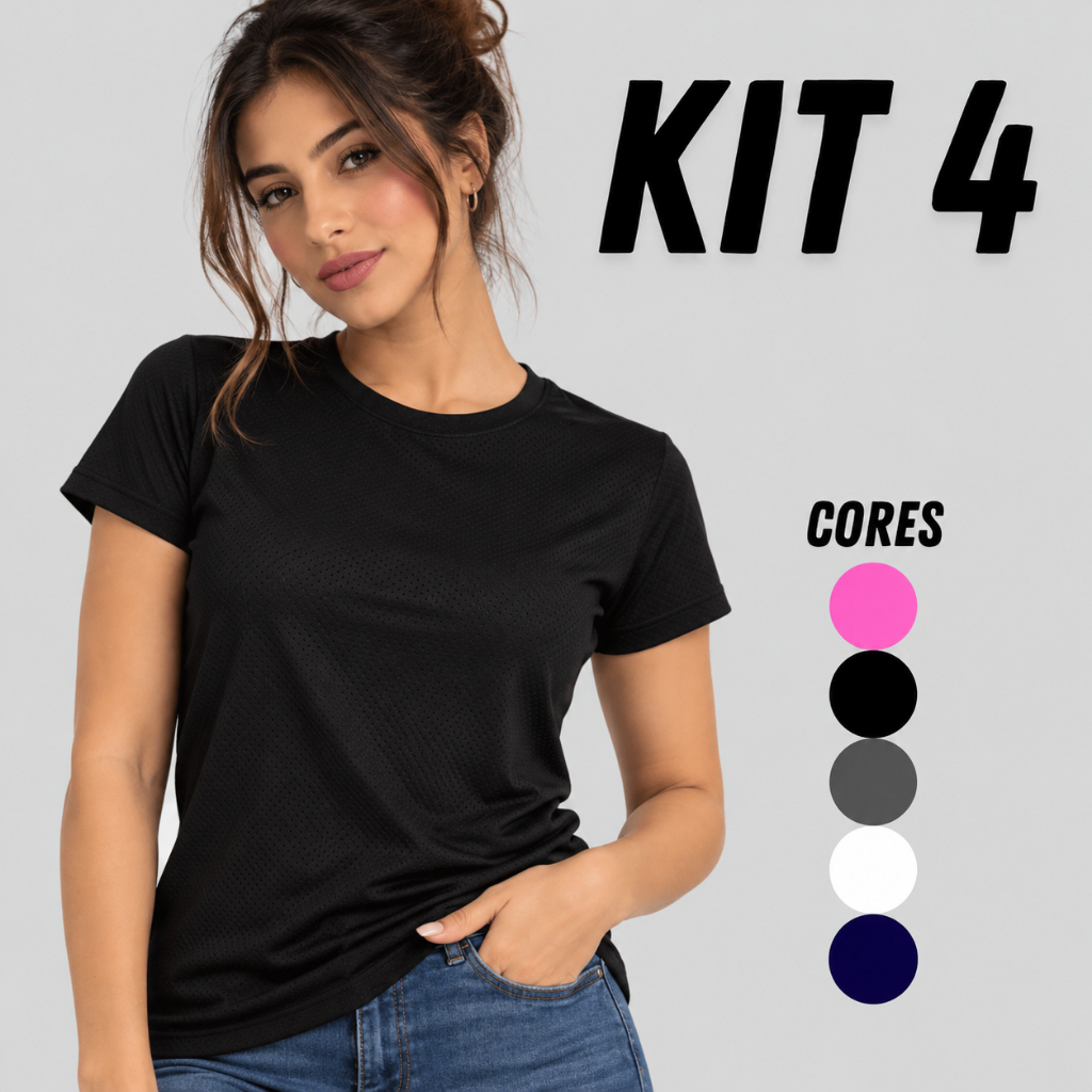 Kit 4 Baby Look Feminina Dry Fit Esportiva Manga Curta Academia Treino Corrida Caminhada Fitness