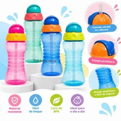 Garrafinha Infantil Com Canudo Fresh Buba Canudo De Silicone Infantil Rosa Azul