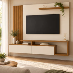 Painel para TV Kiara até 65 Polegadas 2 Portas Basculantes com Nichos Prateleira MDP 194 cm Casa 812