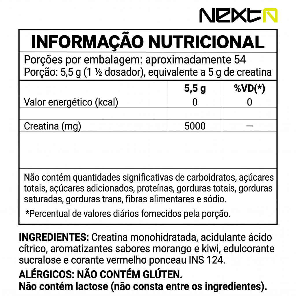 Creatina Monohidratada 100% Pura 300g Sabor Morango Com Kiwi Next 10 Original — imagem 2 de 2