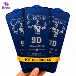 KIT 3 Película 9D Ceramica Privacidade Fosca Anti Spy para IPhone 18 17 16 15 14 13 Pro Max 12 11 XR - Opção Kit 2