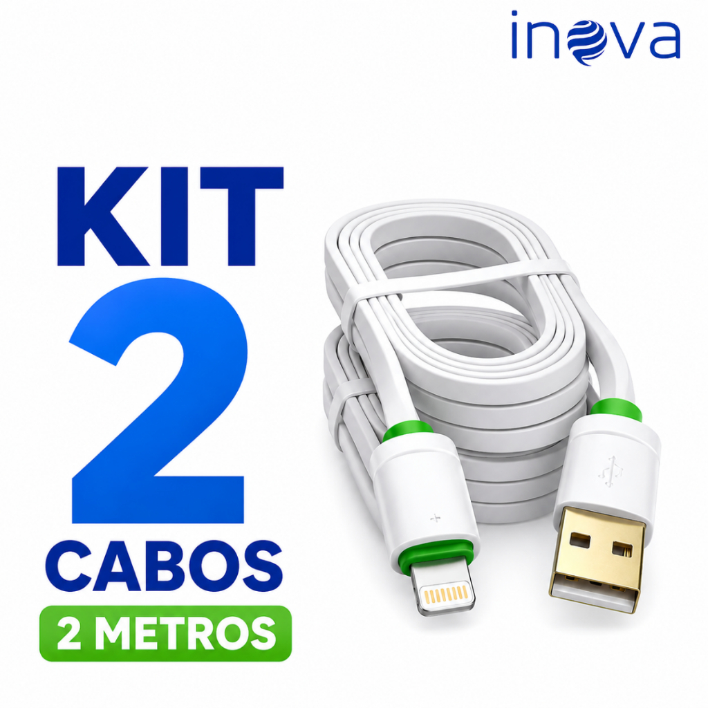 KIT COM 2 CABOS Lightning 2 Metros Carregamento Rápido Usb Compativel ios iPhone 7 Ao 14 Pro Max 3.4A INOVA