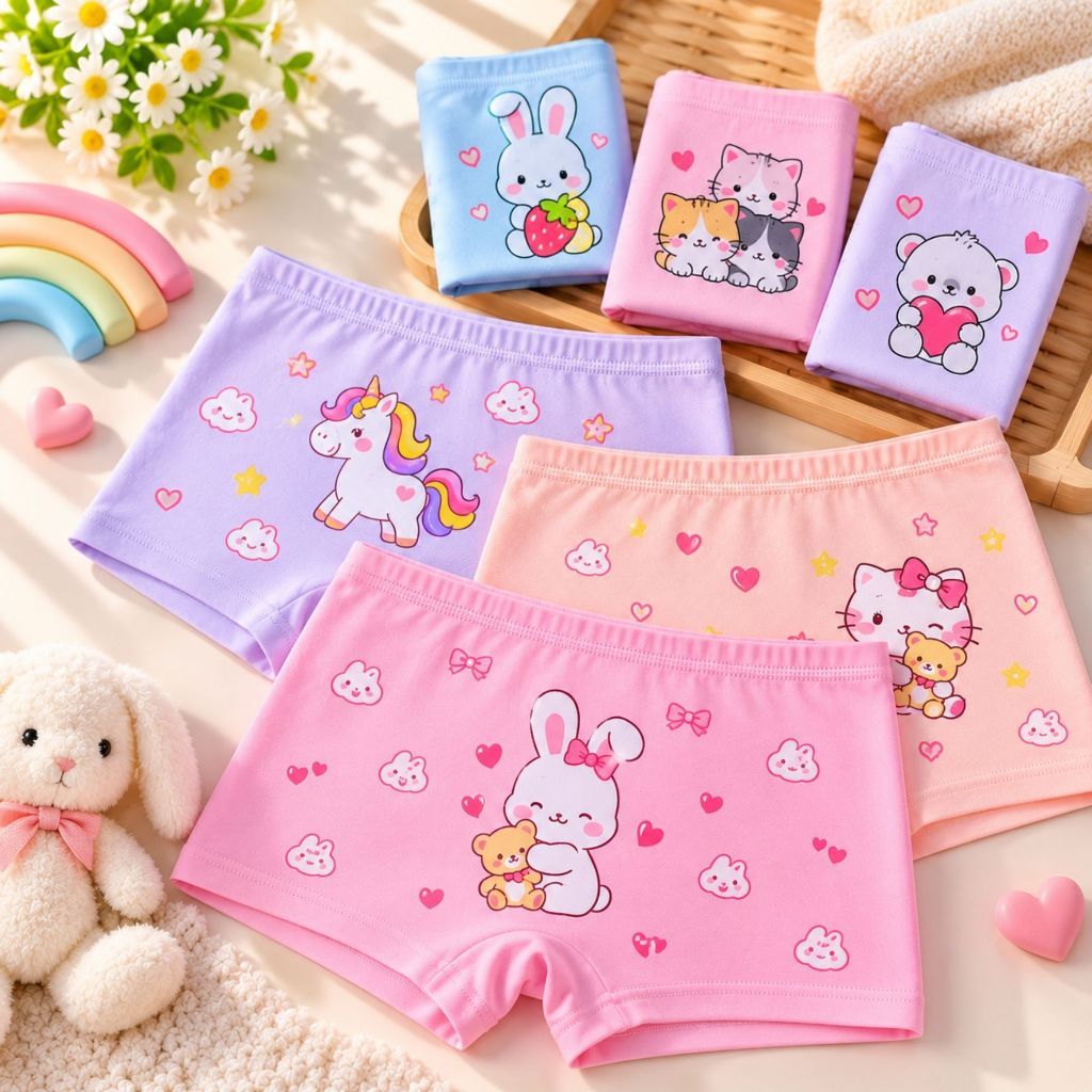 Kit 6 Calcinhas Boxer Infantil Feminina Menina Estampadas Confortáveis Cintura Elástica Moda Íntima Infantil