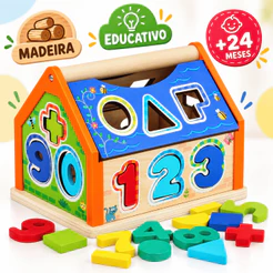 Casinha Madeira Peças De Encaixar Brinquedo Educativo Formas Números