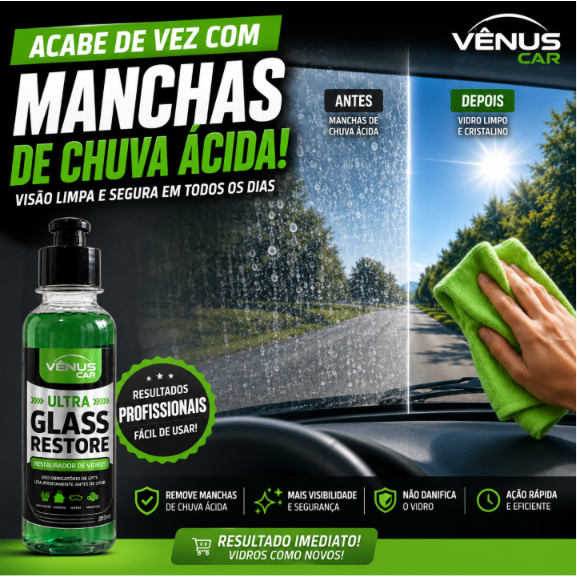 Removedor Desembaçador Restaurador de Manchas de Chuva Automotivo Limpador de Vidros Concentrado Vênus Car 200ml Eficaz
