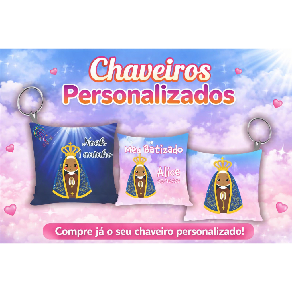 Chaveiro Almofadinha lembrancinha religiosa Nossa Senhora Aparecida Personalizado 10 a 60