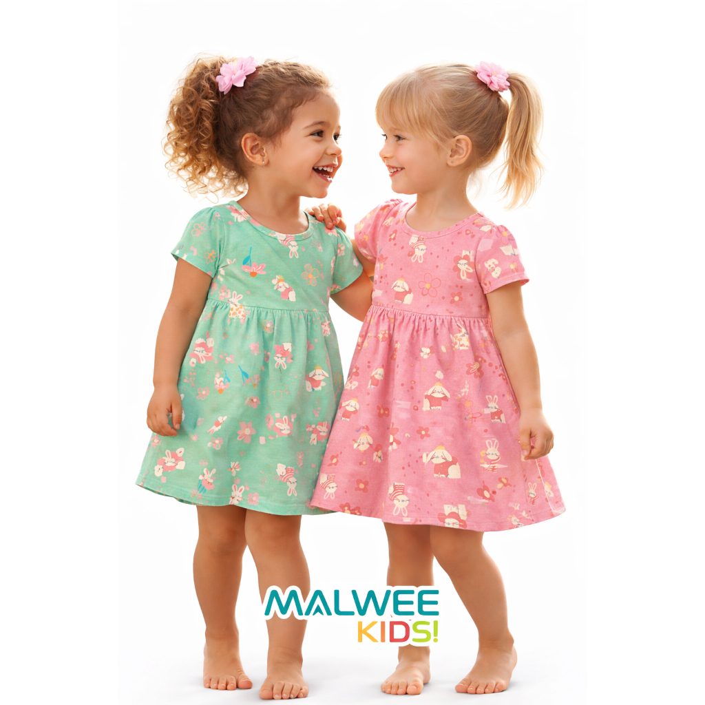 Vestido Bebê Menina Malwee Kids 9m 12m 18m 24 Meses Malha  Estampa Coelhinho Roupa Infantil