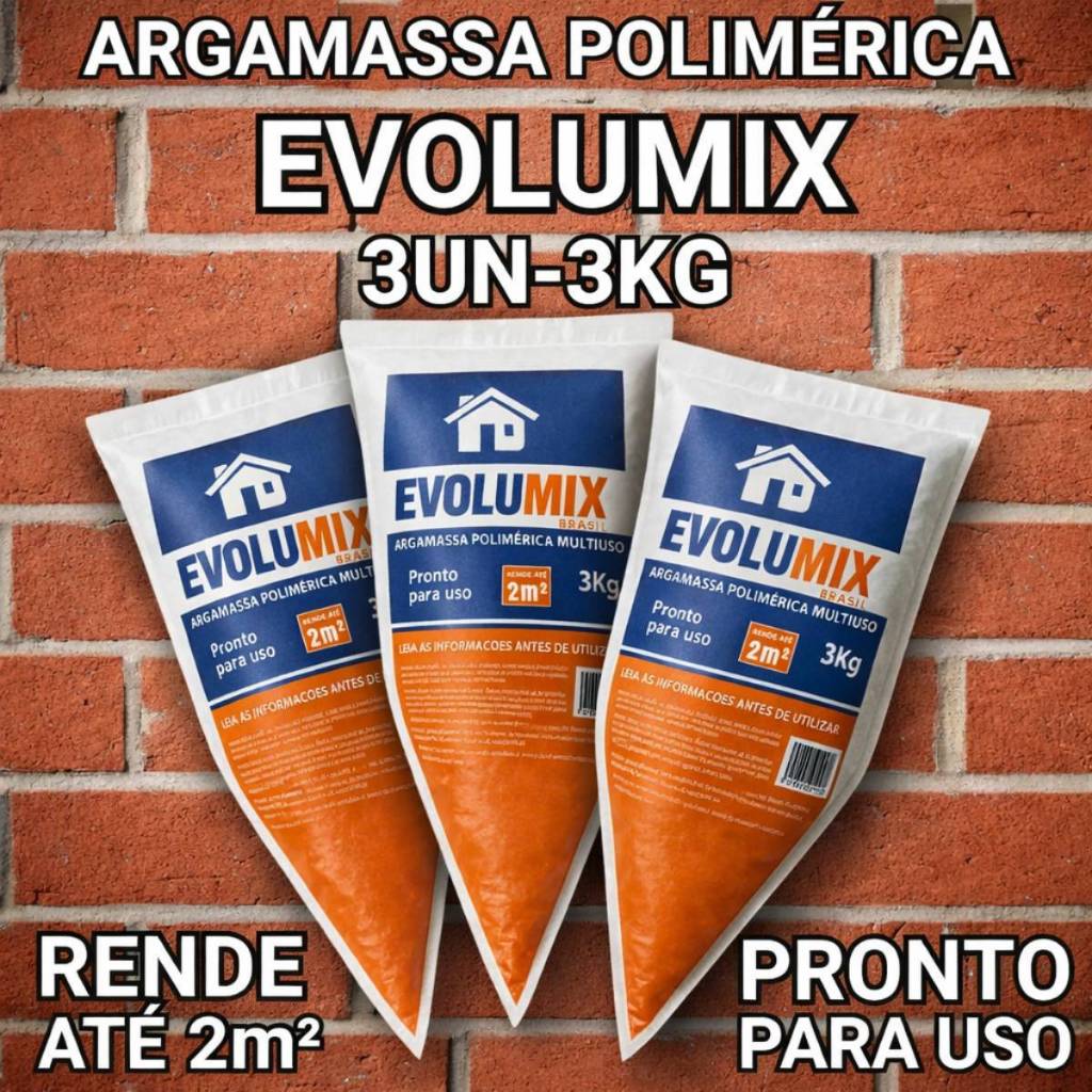 Kit 3UN Argamassa Polimérica Evolumix 3Kg - 9Kg Total Alta Resistência Fácil Aplicação Obra Rápida