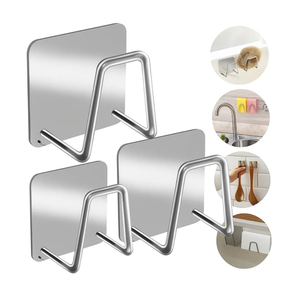 Suporte Gancho Esponja Pia Inox Autocolante 3M sem Furo Organizador Multiuso Cozinha Bucha e Prateleira em Oferta na Shopee