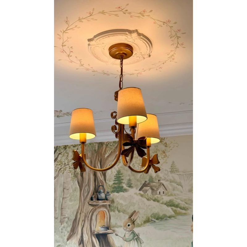 Lustre Laço Menina  Dourado Cúpula Bege em Oferta na Shopee