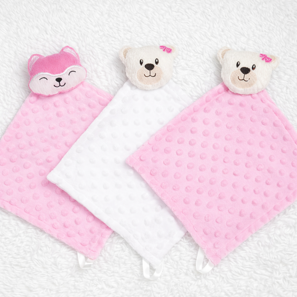 Kit 03 Naninhas Bebê com Prendedor de Chupeta Pelúcia Pipoquinha Hipoalergênica Menina Menino